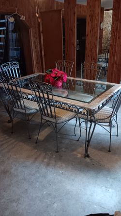 Wrought Iron Dining Room Table And 6 Chairs