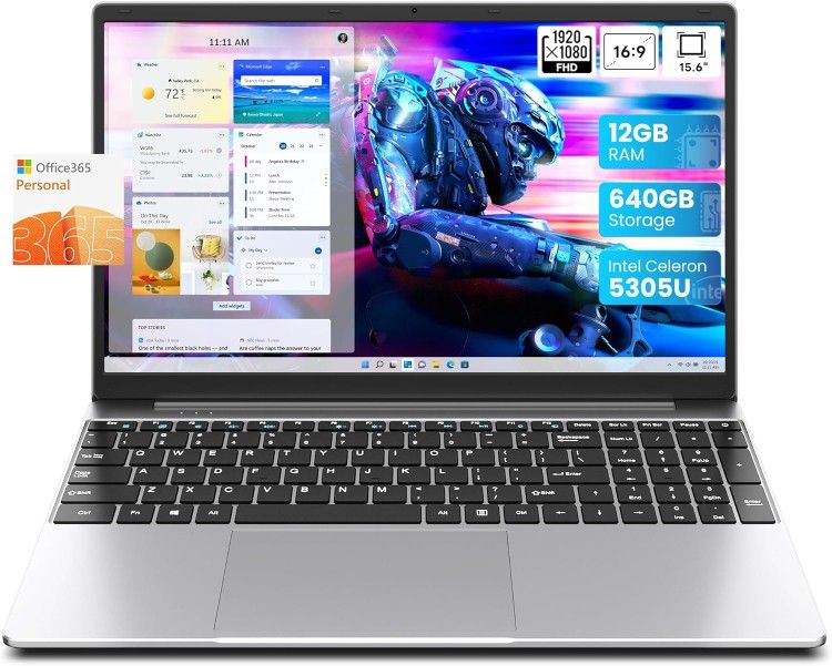 15.6 inch Laptop 12GB RAM 512GB SSD 128GB eMMC, 180 Flat Hinge, Notebook Intel 10th Gen 5305U