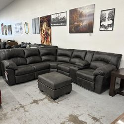 2 Piece Pewter Dark Brown Reclining Sectional/ Brand New 