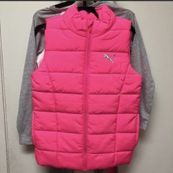 Girl 3 Pieces Set Pink Puma White Shirt Gray Leggings  Size 3/4