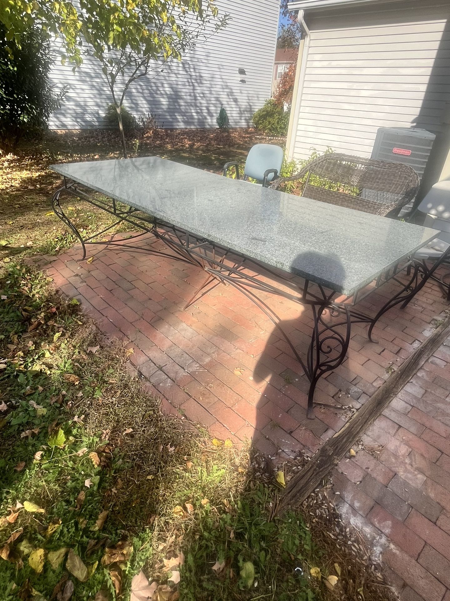 Elegant Outdoor Marble Patio Table with Wrought Iron Base