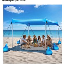 Beach Tent Sun Shelter, 10 x 10 FT Beach Canopy Tent Sun Shade, UPF50+ Tents Canopy with 8 Sandbags & 4 Stability Poles, Outdoor Tents for Camping Fis