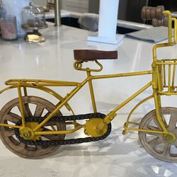 Yellow Metal Bicycle Wooden Wheels Decor 13.5L 9.5H