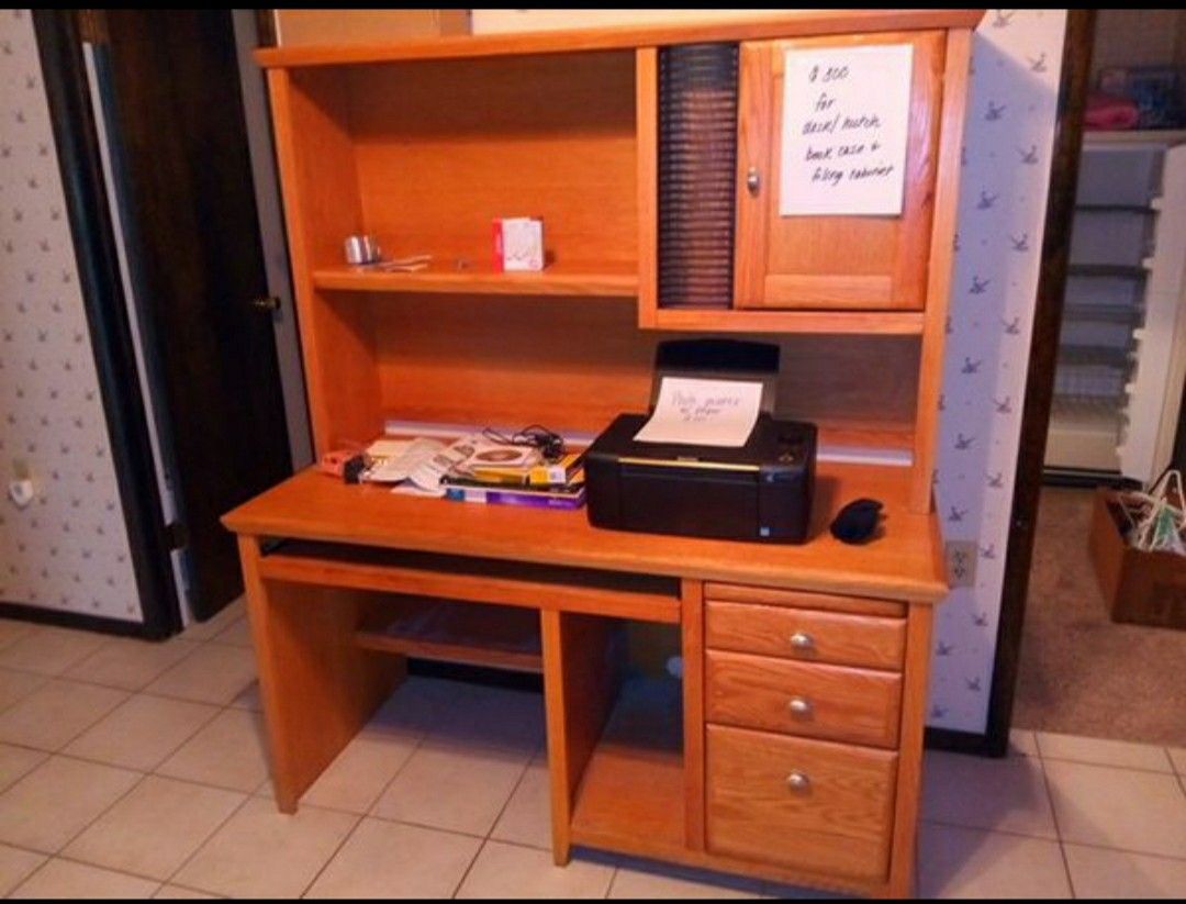 Office set with desk shelf and cabinet