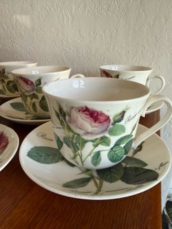 Roy Kirkham Redoute Rose breakfast cups and saucers set of 6