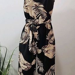 Women’s One-Shoulder Floral Jumpsuit, Sleeveless Wide-Leg Pants with Pockets, Long Length
