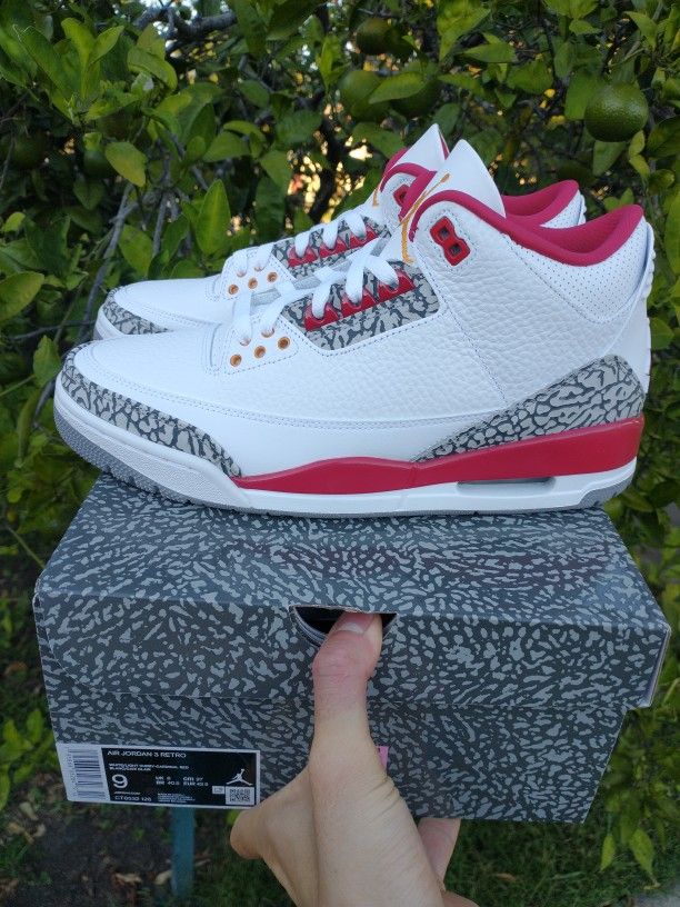 New Air Jordan 3 Retro Cardinal Men Size 9