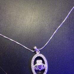 Sterling Silver With Box Chain Glass Pendant 