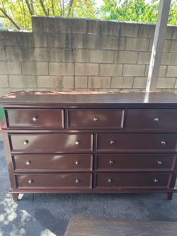 Dark Brown Wood Dresser with 9 Drawers