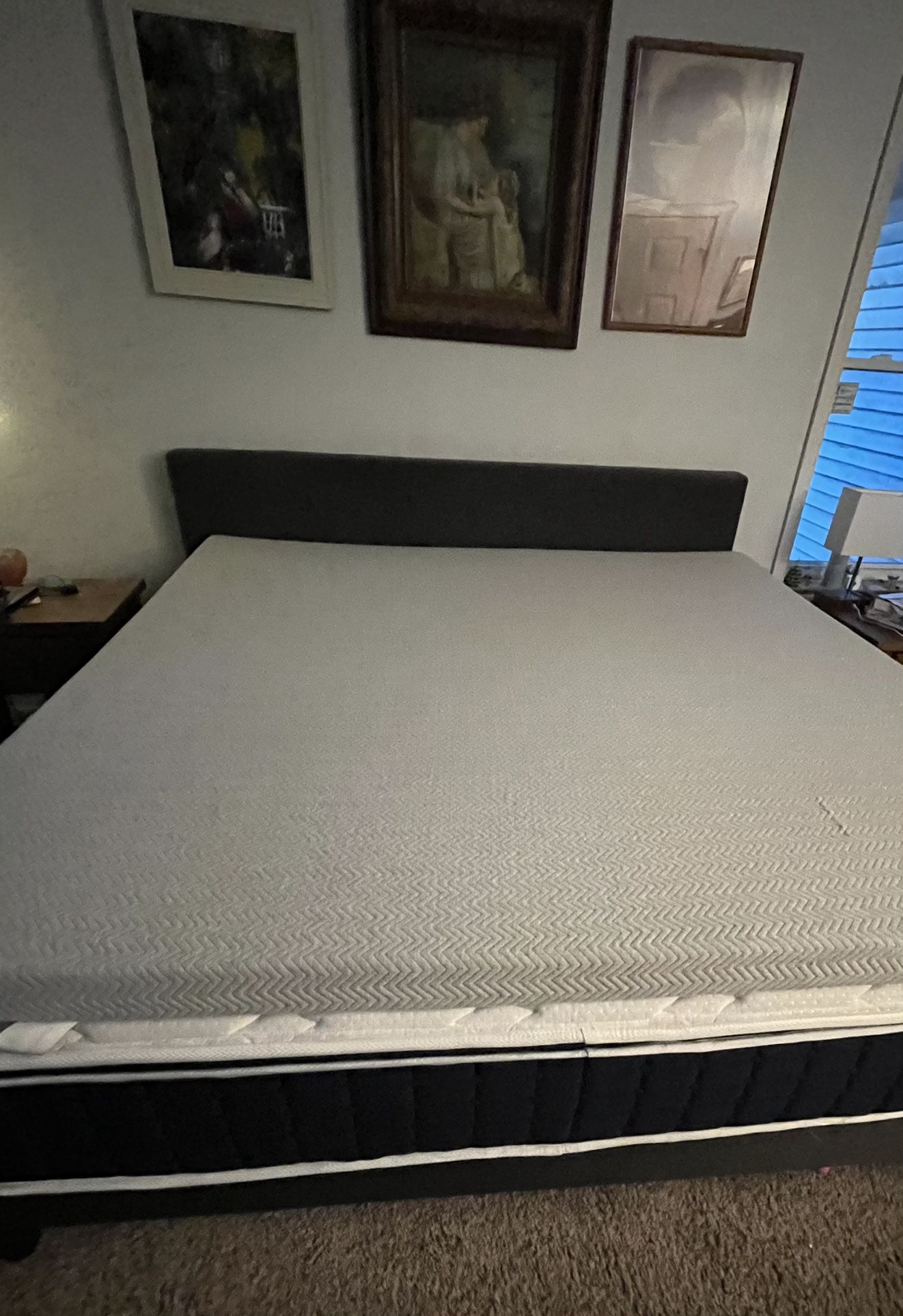 King Size Bed Frame, Mattress and Mattress Topper