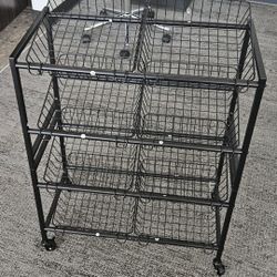 25.2-Inch Wide Kitchen Storage Cart, Rolling Snack Cart, 4-Tier Fruit Basket, Vegetable Stand, Metal Pantry Storage Organizer with 8 Removable Baskets