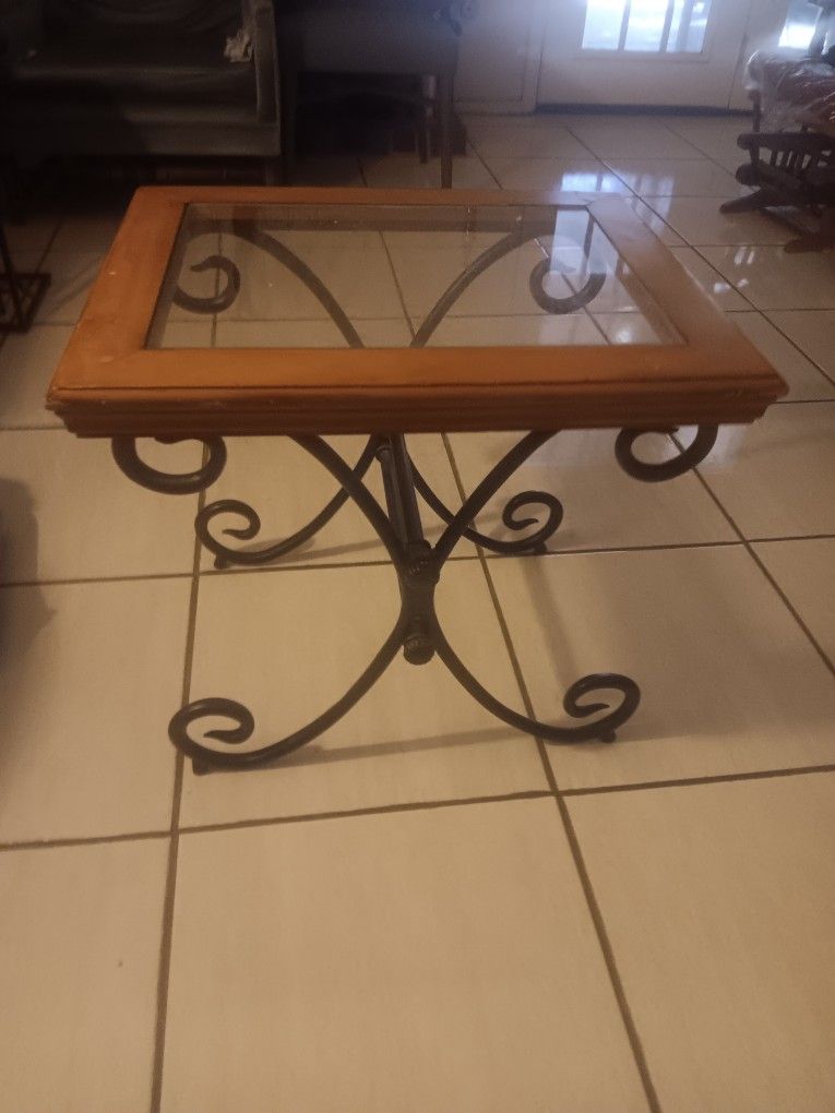 Glass Iron End Table. Heavy