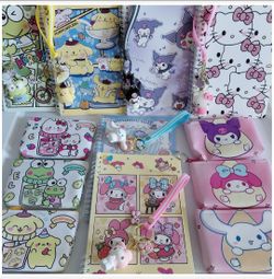 (ONLY $1.45 Ea) 45 PCS Sanrio Characters Notebook Keychains Coin Purse Pens Sticker Rolls Party Favors OVER $125 VALUE