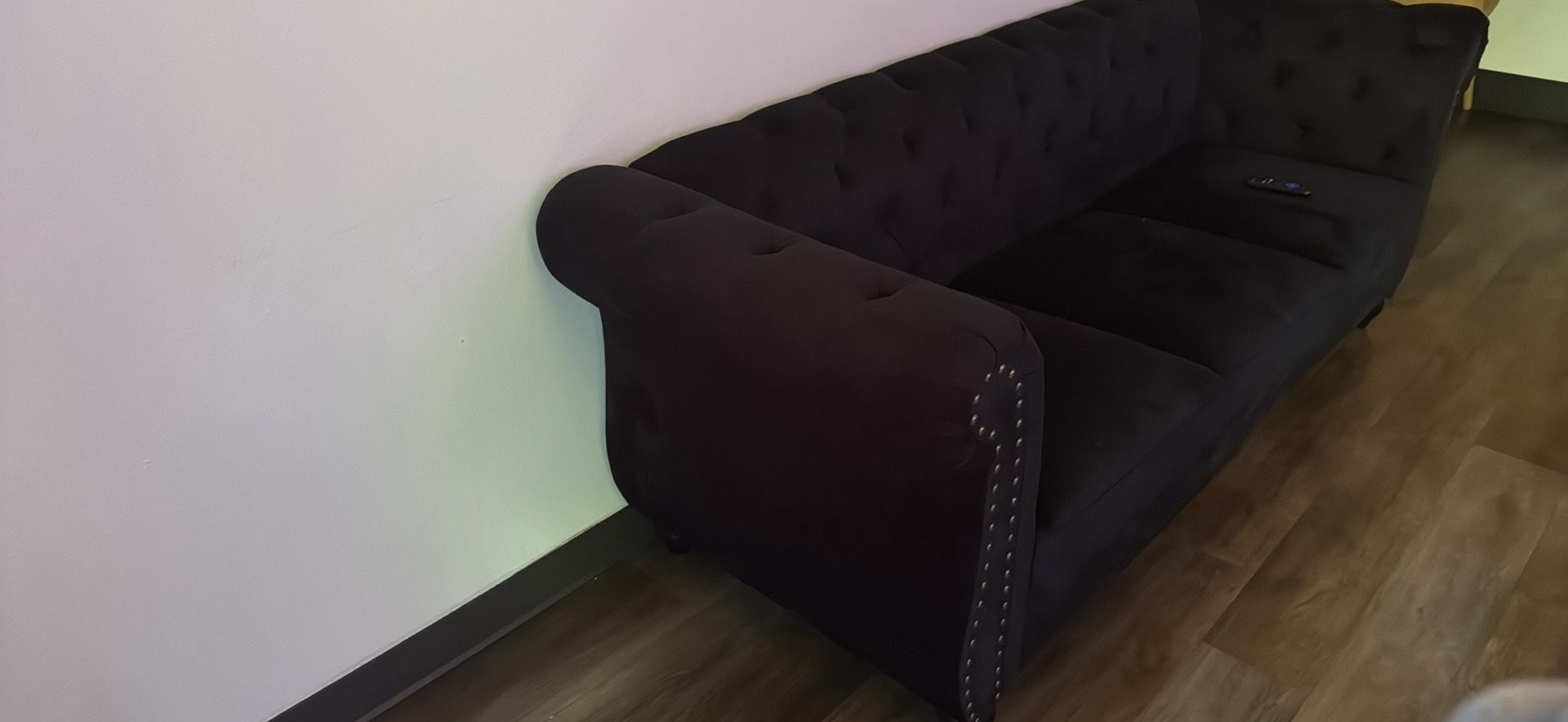 US Pride Furniture Chester 83 in. Wide Rolled Arm Velvet Modern Straight living Room Sofa, Black