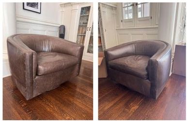 Brown Leather Swivel Club Chairs (Set of 2)