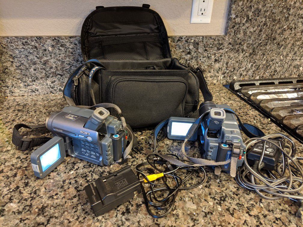 Pair of SONY HANDYCAM Recorder/Camera with Chargers and Storage Bag