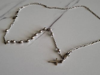 925 Silver Rosary Bead Cross Necklace