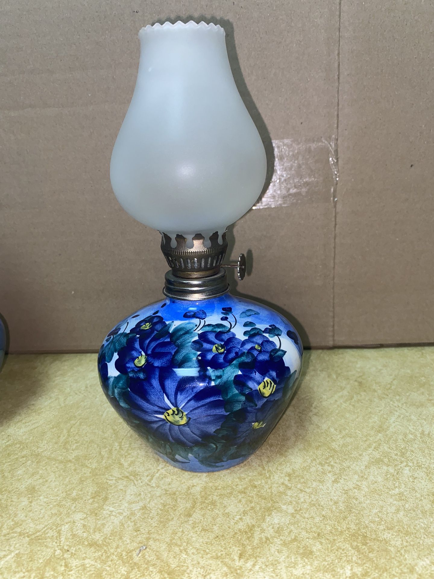 8.5 inches with Glass Handmade Hand painted Imported From Greece Ceramic Oil Lamp  