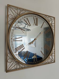 Oversized Gold Geometric Mirrored Wall Clock - Modern Glam Statement Art