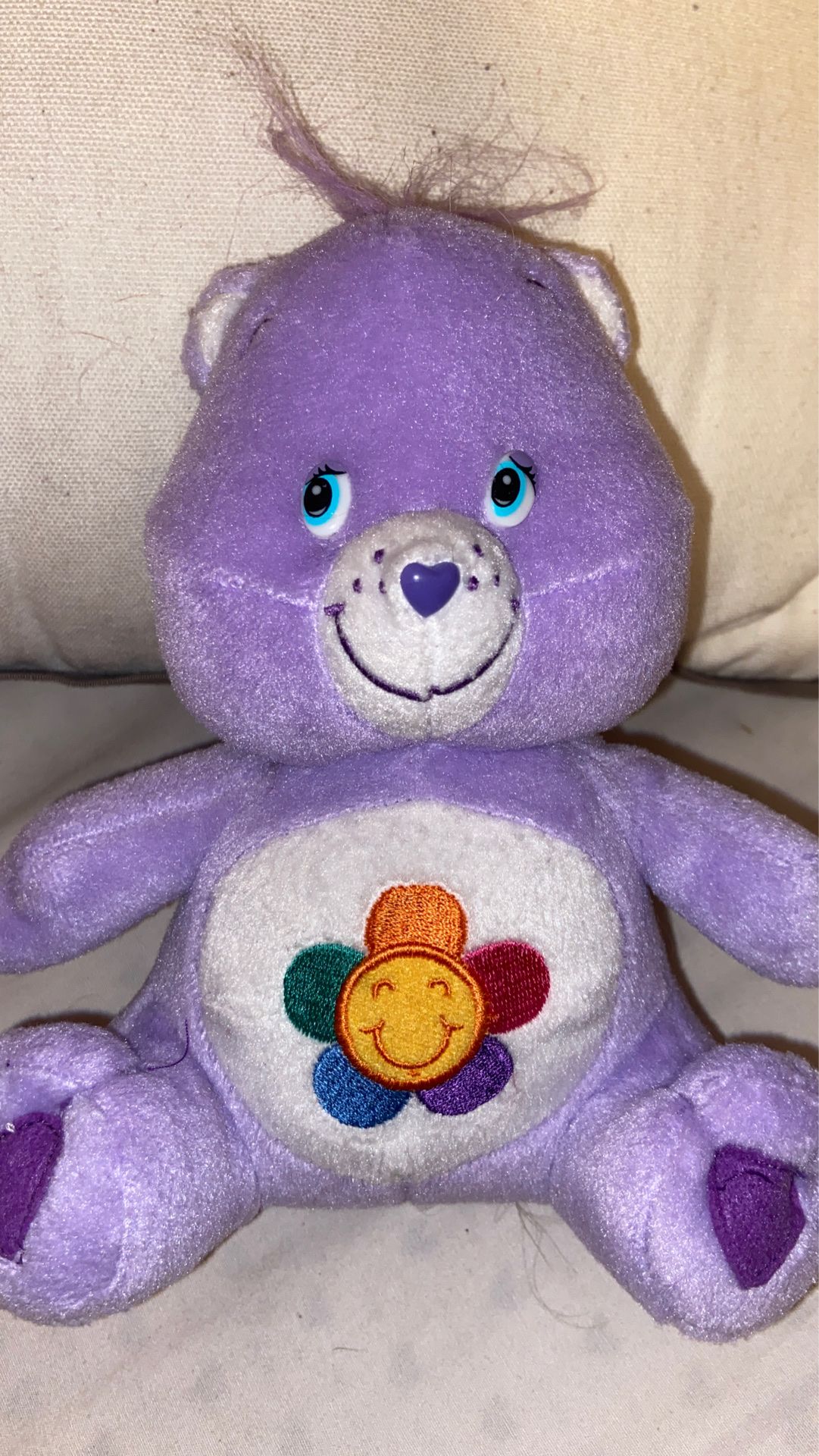 Care Bears Harmony Bear Plush Stuffed Animal Purple Lavender Flower Tummy 7"