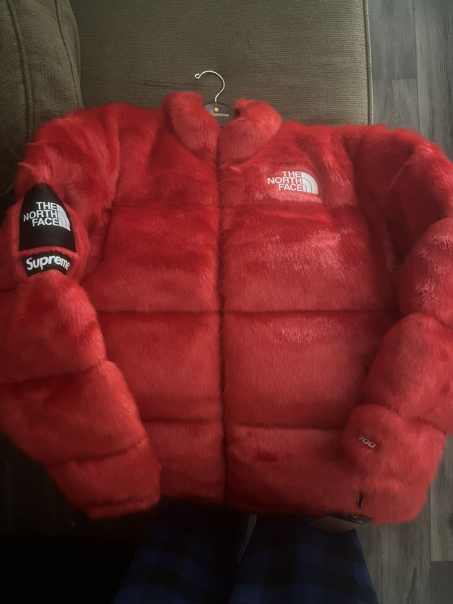 込☆SUPREME/TNF”FUR PRINT NUPTSE JACKET”M - ダウンジャケット