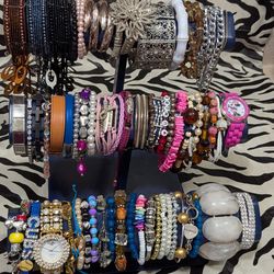Large Collection of Fashion Jewelry with Metal Display Stand