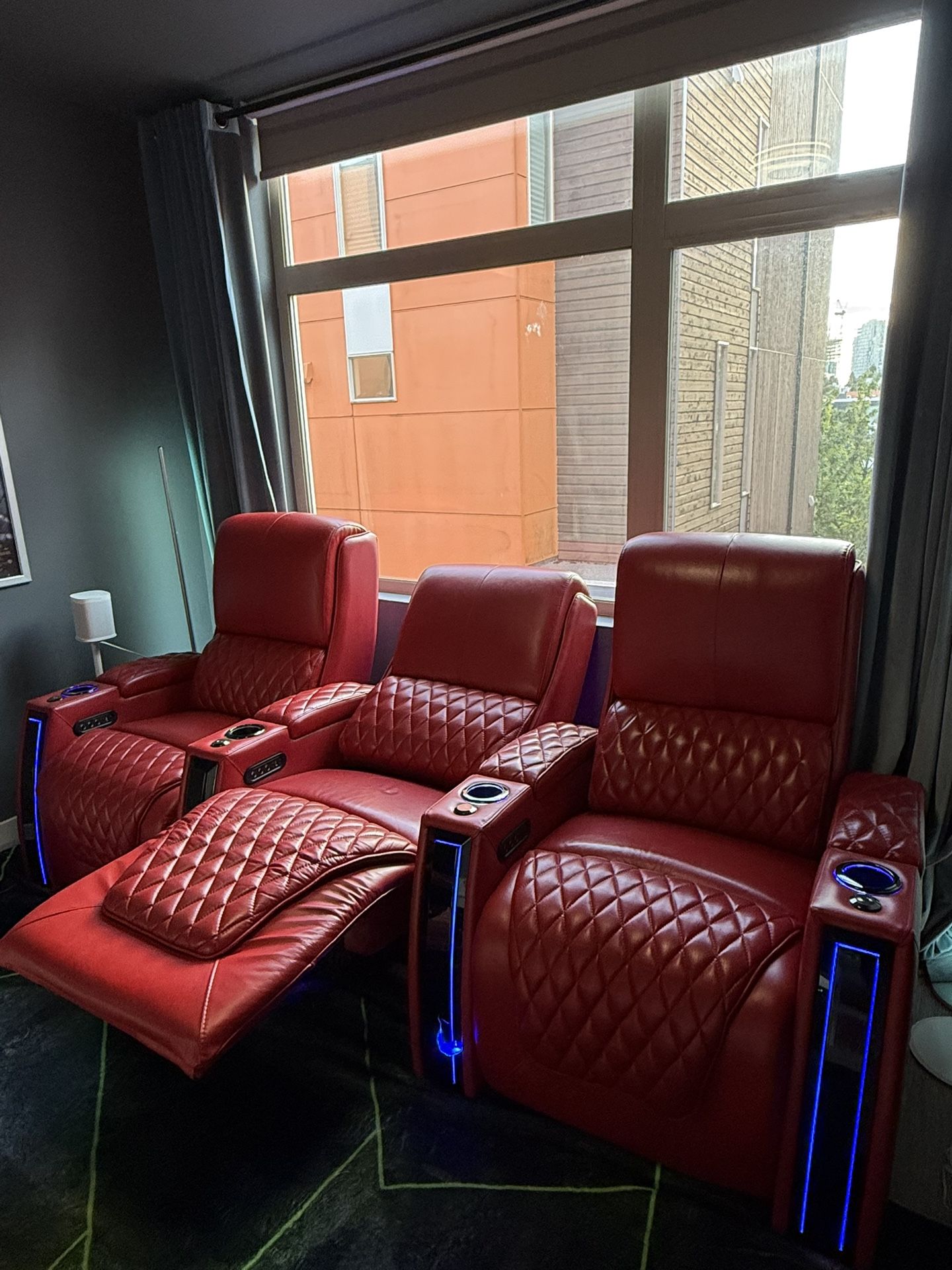 3 Red Leather Apex Theater Recliners – Power, LED, USB