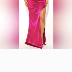 Pink Satin Long Dress With Finest Decorations. 