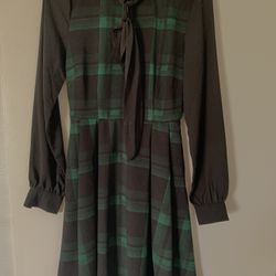 Smak Parlour Black and Green Plaid Flare Dress