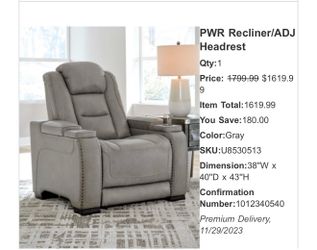 Ashley Man-Den Genuine Leather Power Recliner – Power Headrest & Lumbar – Like New