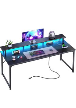 Gaming Desk with LED and Power Outlet 55in