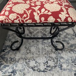 Red & Beige Iron Leg Ottoman Seat 