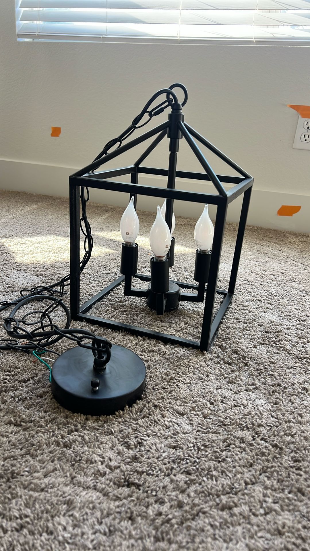 Black Farmhouse Chandelier 4-Light, Metal Frame, Cage Pendant Light Fixture