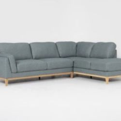 Newport Seafoam Blue Fabric 111" 2 Piece L-Shaped Sectional With Right Arm Facing Corner Chaise