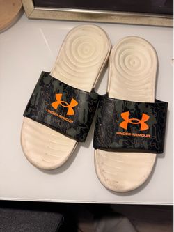 Under Armour camo slides orange logo