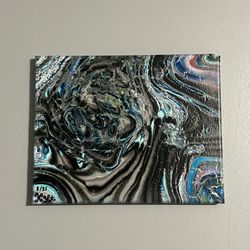 Abstract Original Acrylic Pour Painting 10” x 8” x  .8” Signed