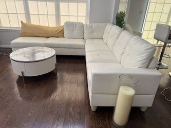 White Faux Leather Sectional Sofa 