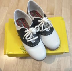 SmartFit Saddle Oxford Dress Shoes Black/White Leather Lace-Up Kids US 5 EU 38