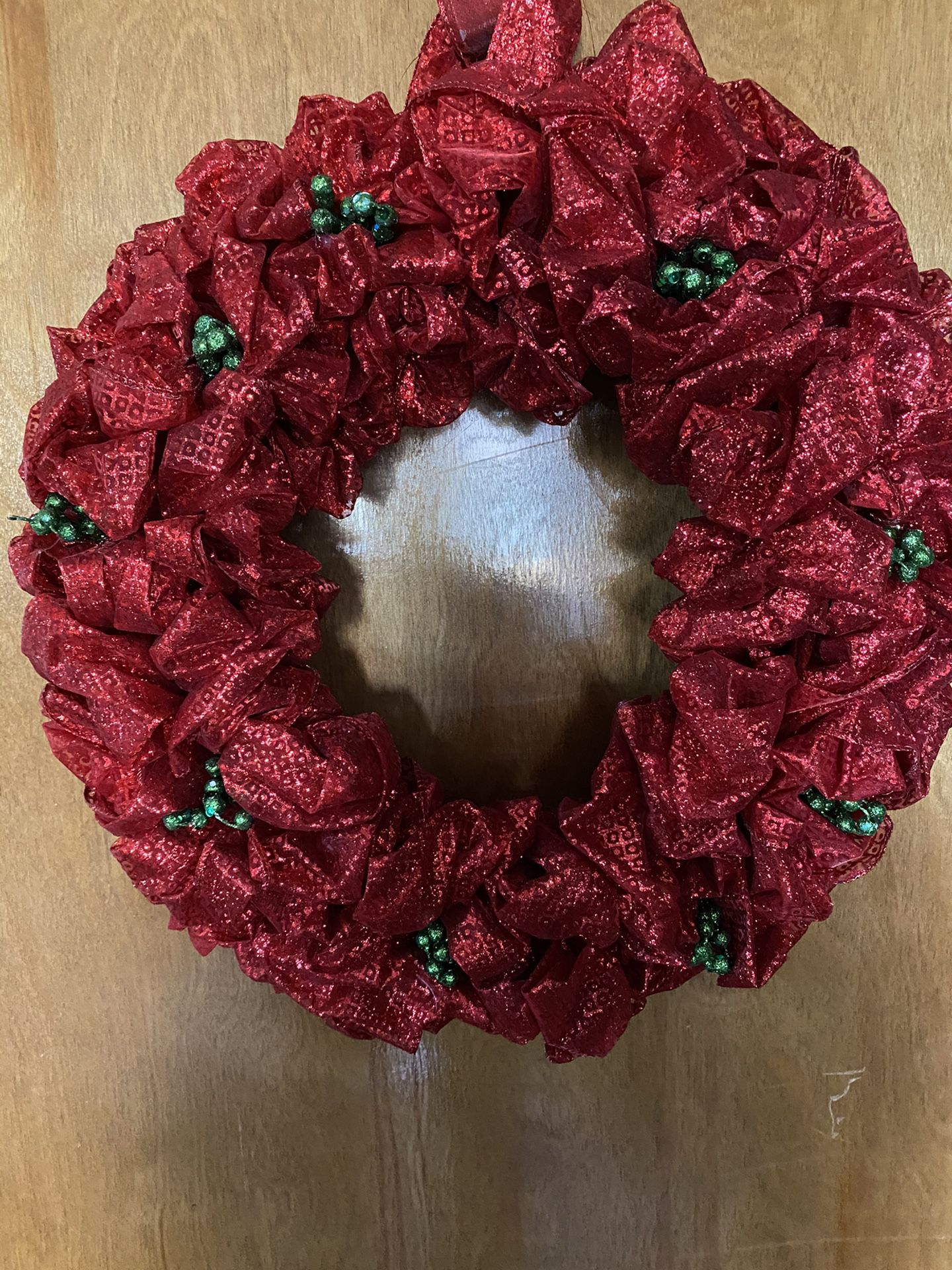 Red ribbon Christmas wreath