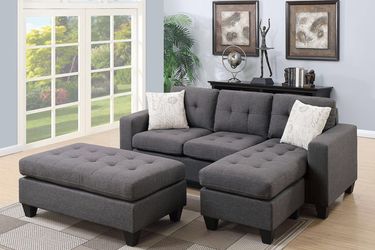 Grey Reversible Sectional Sofa With ottoman