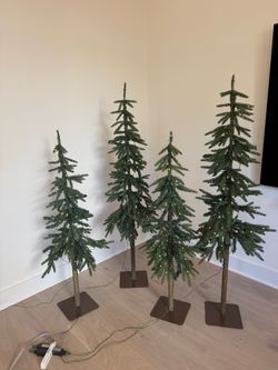 Pre-Lit Alpine Christmas Trees – 5 ft & 4 ft, Set of 4 or Pair