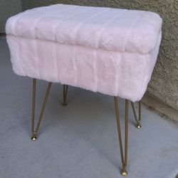 Pink Furry Vanity Stool with storage. 16x12, 19" tall