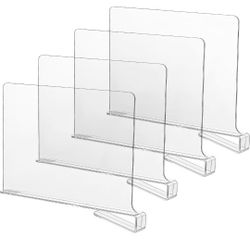 CY craft Acrylic Shelf Dividers for Closets,Wood Shelf Dividers, 4 PCS Clear Shelf Separators,Perfect for Clothes Organizer and Bedroom Kitchen Cabine