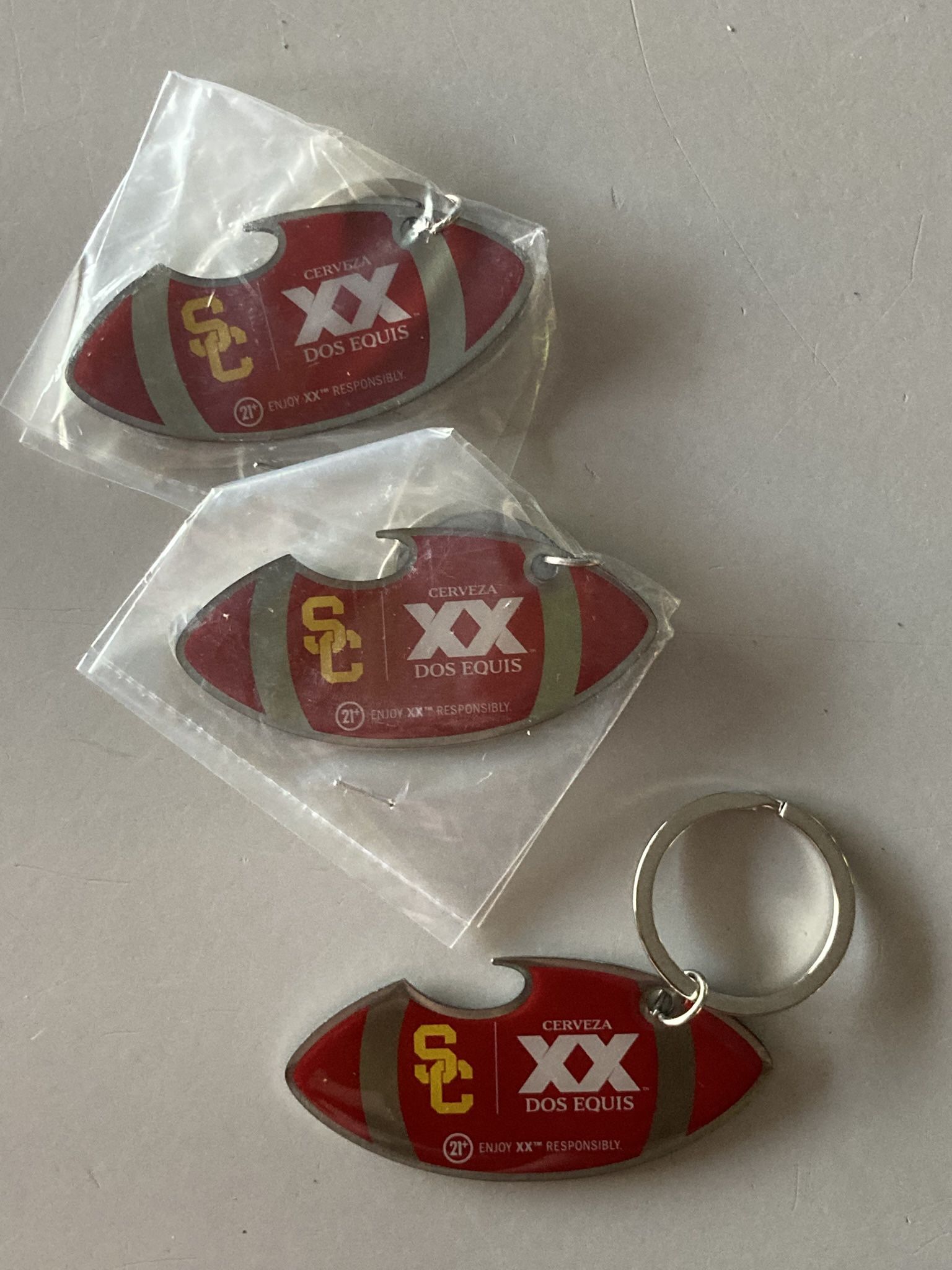 🌟 (3) USC Trojans Dos Equis Beer Bottle Opener Key Chains