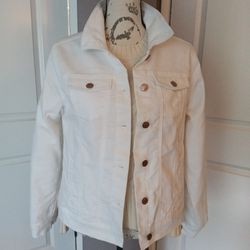 Womens Denim Jacket CAVALINI White Long Slvs, Sporty,  Pockets