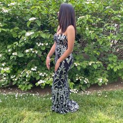 Black & Silver strapless prom dress 