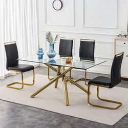 Black Modern Dining Chairs Set of 4, PU Faux 