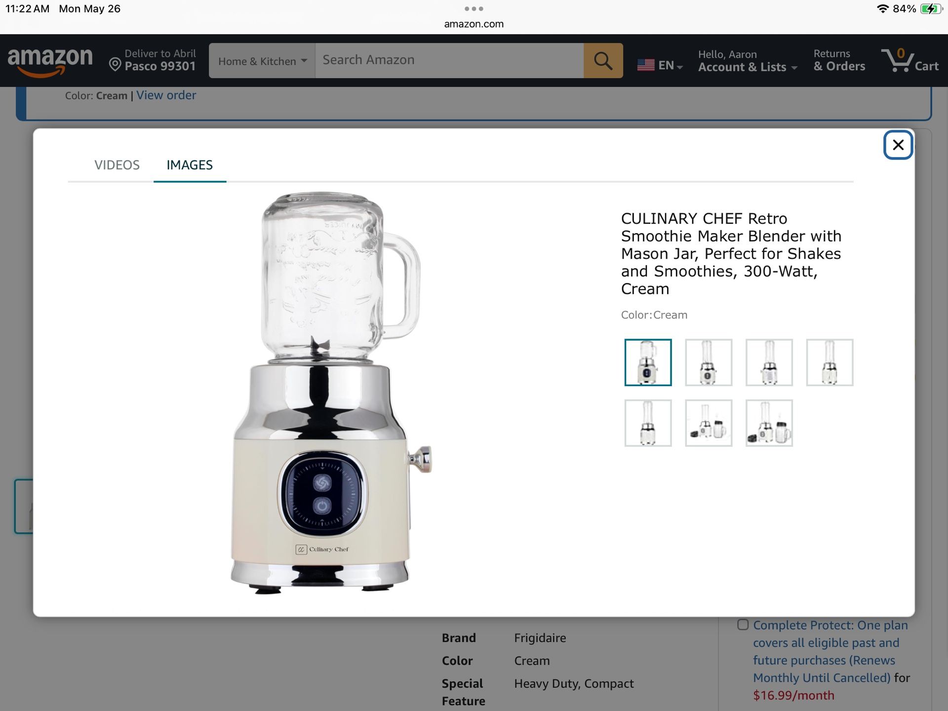 Culinary Chef 20.3oz. 300W Retro Smoothie Maker Blender with Mason Jar - Cream