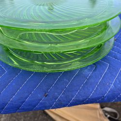 Green Glass Footed Cake Plates—ALL 3