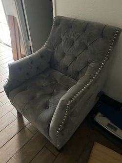 Gray Tufted Velvet Accent Chair with Nailhead Trim